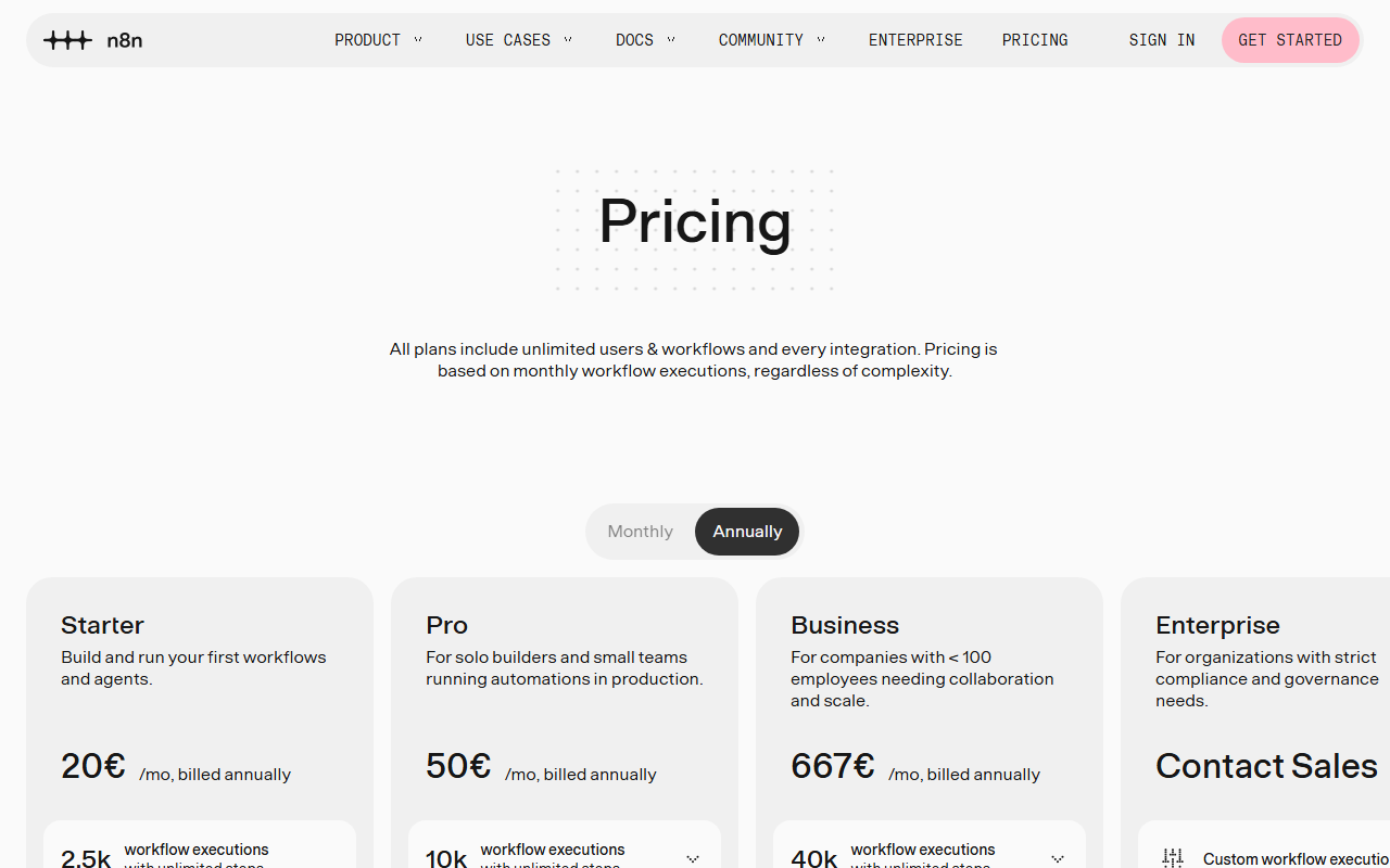 n8n pricing page
