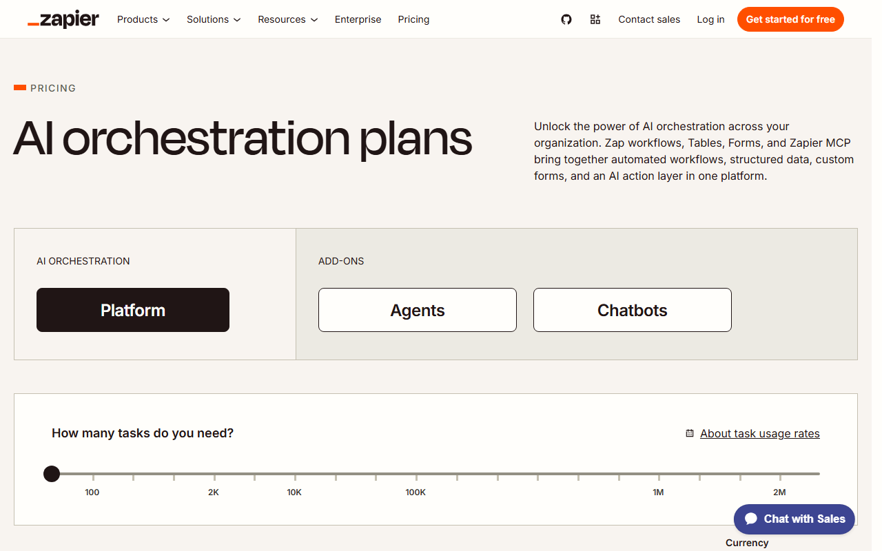 Zapier pricing page
